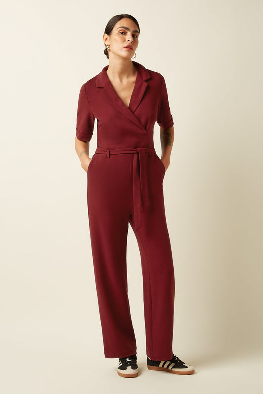 Doris Jumpsuit Woven Crepe Cabernet Red